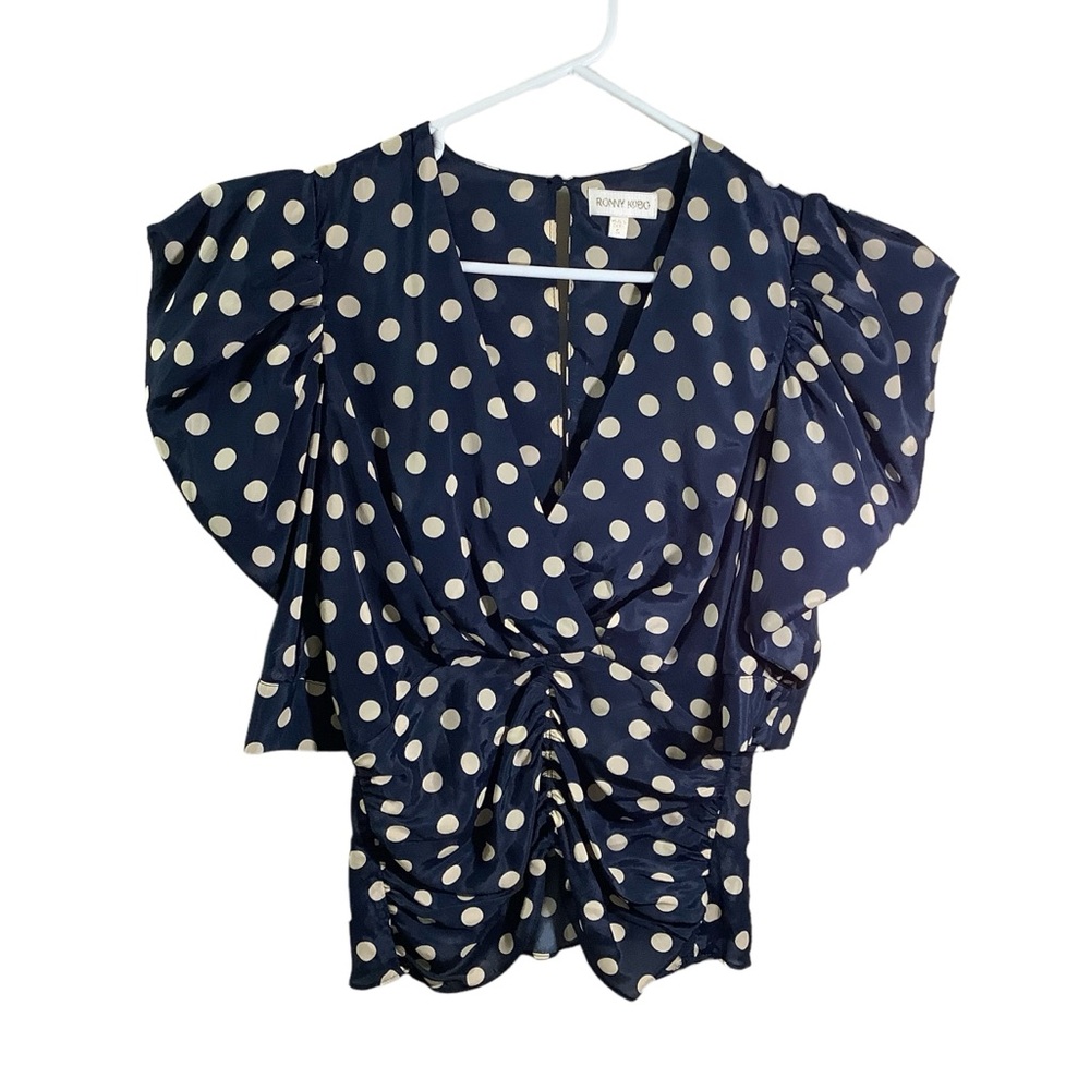 Ronny Kobo Collection Dark Blue Polka Dot Blouse